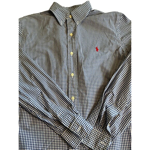 Ralph Lauren Navy/White Small Checked Medium Long Sleeve Button Up Shirt‎ - Picture 1 of 6